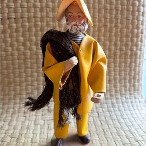 Santon French Fisherman Clay Figurine with Rope/ fish